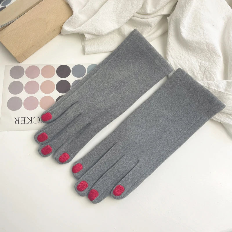 Gray Belro touch screen winter gloves with nail polish design, stylish accessories with touchscreen compatibility.