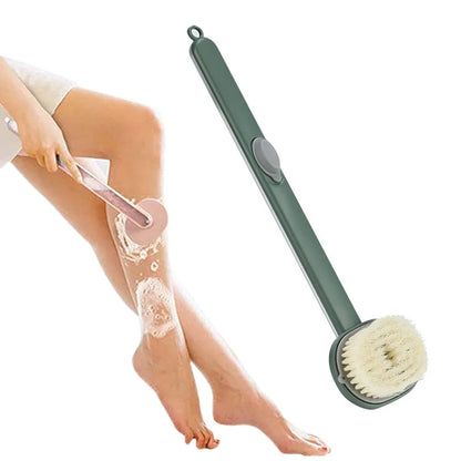 Green long handle back scrubber for shower by Belro, designed for easy massage and exfoliation of hard-to-reach skin areas.