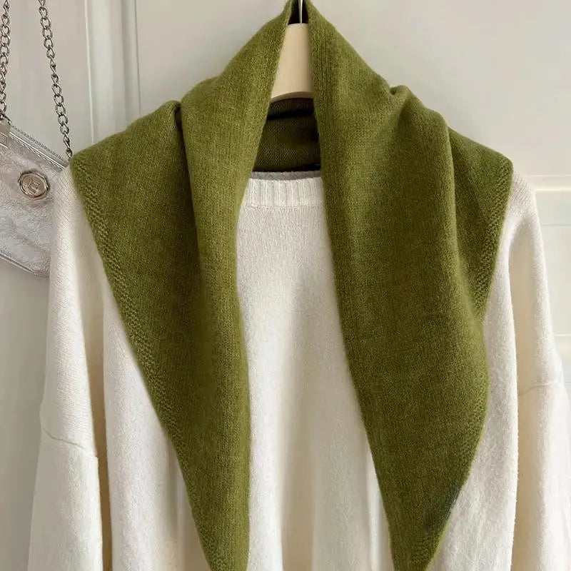 Green Korean style knitted scarf for women by Belro, cozy winter accessory with a textured knit pattern.