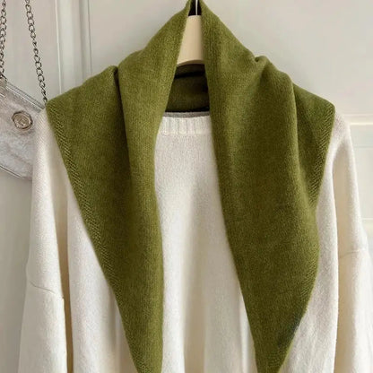 Green Korean style knitted scarf for women by Belro, cozy winter accessory with a textured knit pattern.