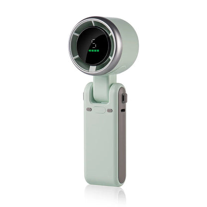 Green Belro foldable handheld turbo fan with digital display, ideal for outdoor use and portable home cooling.