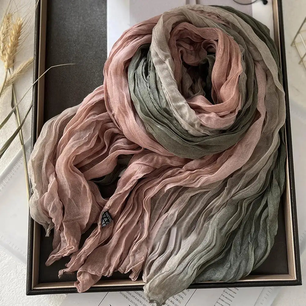 Green soft gradient cotton shawl by Belro, a cozy winter scarf with a stylish wrap design for women.