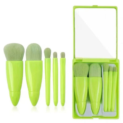 Belro mini makeup brush set with mirror, green color, compact beauty tools for precise makeup application