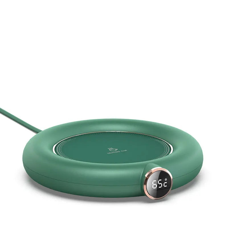 Green digital cup warmer by Belro, an electronic device with adjustable temperature for keeping beverages warm.