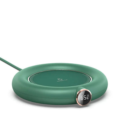 Green digital cup warmer by Belro, an electronic device with adjustable temperature for keeping beverages warm.