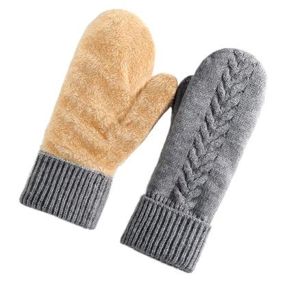 Grey Belro double layer fleece-lined winter mittens with soft interior, designed for warmth and comfort during cold weather.