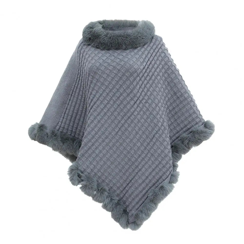 Grey faux fur shawl cloak for women by Belro, stylish and cozy clothing accessory with soft, luxurious fur texture.