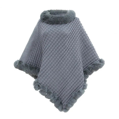 Grey faux fur shawl cloak for women by Belro, stylish and cozy clothing accessory with soft, luxurious fur texture.