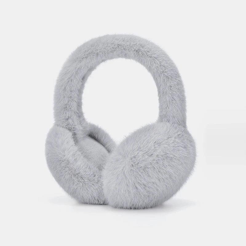 Grey luxury plush earmuffs by Belro, designed for winter comfort, featuring soft, cozy material and stylish ear coverage.
