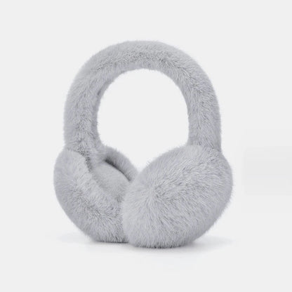 Grey luxury plush earmuffs by Belro, designed for winter comfort, featuring soft, cozy material and stylish ear coverage.