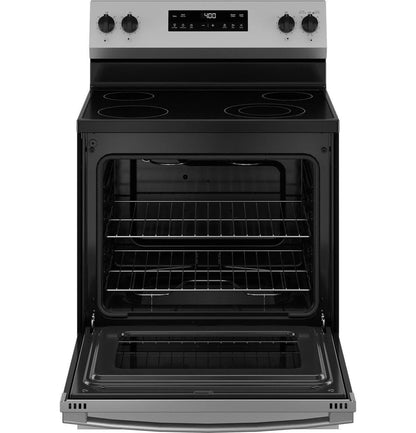 Casavibeo 30-inch freestanding electric range with four burners and digital control panel, stainless steel finish.