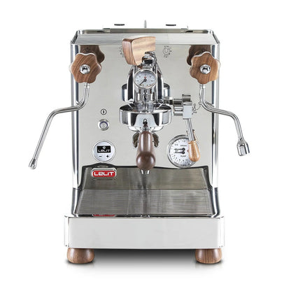 Lelit Bianca V3 espresso machine by Casavibeo showing stainless steel body, dual boilers, and portafilter on a countertop.