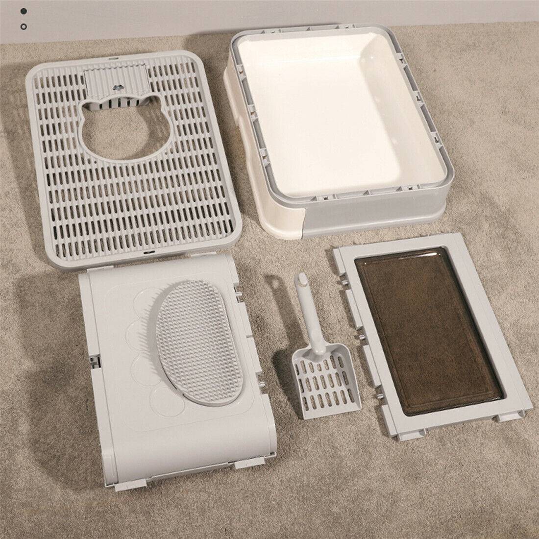 Belro cat litter box in a neutral-colored plastic container with a removable lid for easy cleaning.