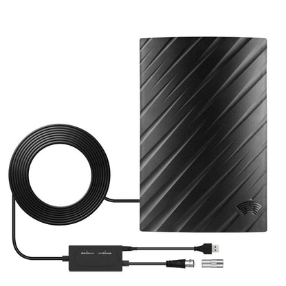 Belro HDTV 4K digital antenna for clear over-the-air TV reception, shown with attached cable and mounting setup.