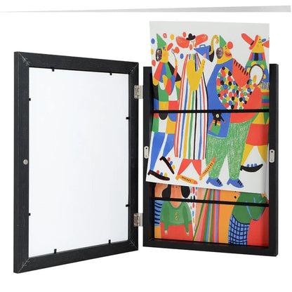 Belro innovative picture frame for up to 150 drawings and artworks, displayed on a home decor wall.