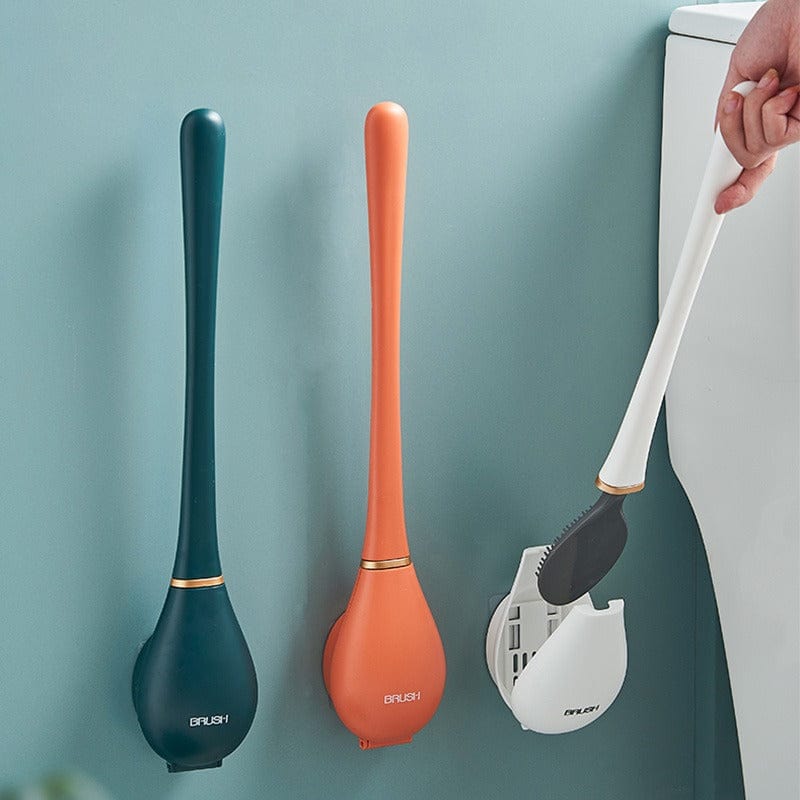 Flexible silicone toilet brush by Belro with a curved handle and soft bristles for efficient cleaning of toilets.