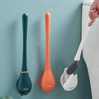 Flexible silicone toilet brush by Belro with a curved handle and soft bristles for efficient cleaning of toilets.