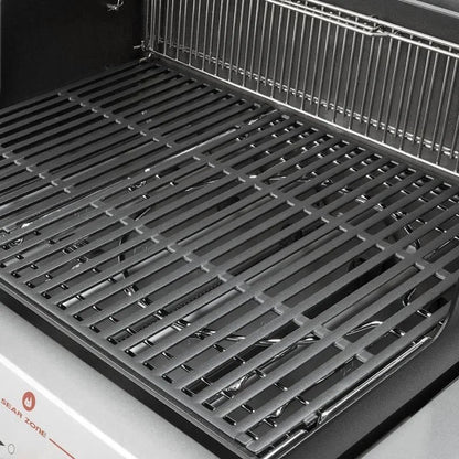 Casavibeo Weber Genesis EX-325s smart gas grill with stainless steel lid and side tables, ideal for outdoor cooking.