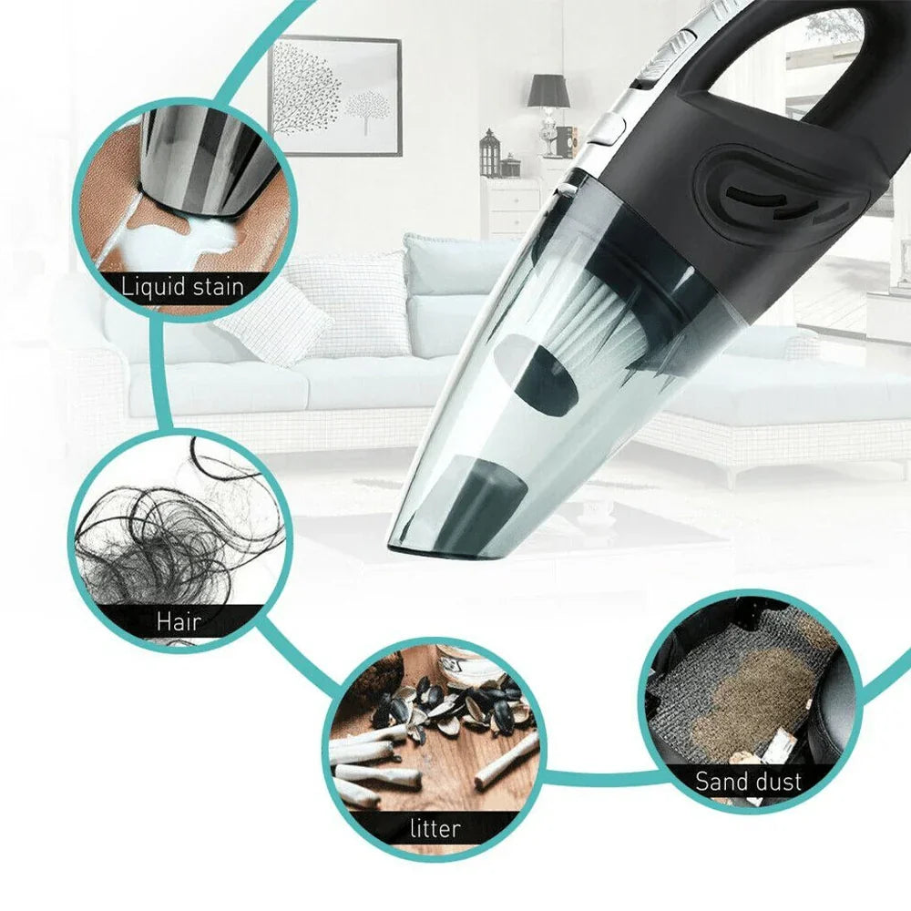 Belro handheld cordless vacuum cleaner with USB, 120W power, 4000PA suction, for car, home, pet hair, wet and dry cleaning.