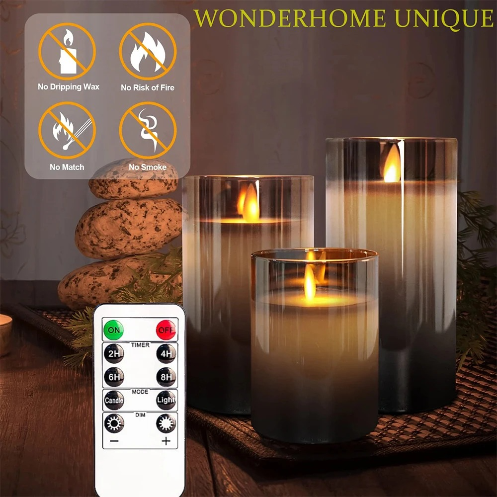 Belro realistic flameless candles with remote control, warm LED glow, placed on a home decor table for cozy ambiance.