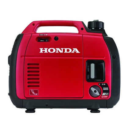 Honda EU2200i Companion inverter generator in profile view, compact and portable with control panel visible.