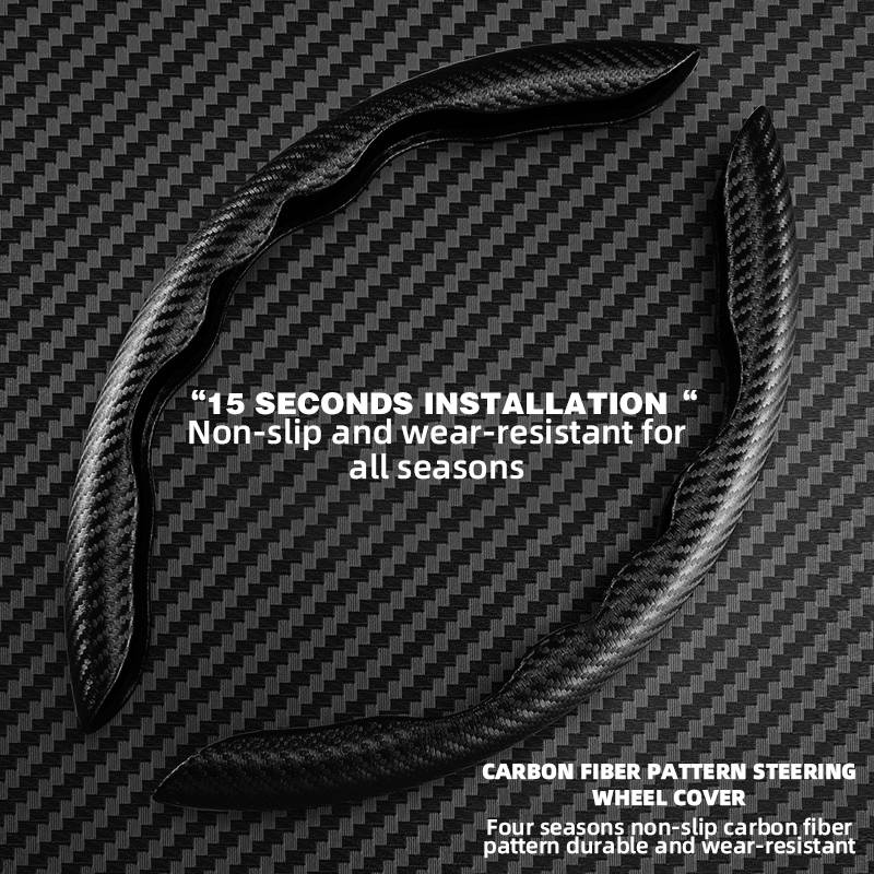 Belro universal steering wheel cover shown on a car, made of soft, durable material for a comfortable grip and stylish interior upgrade.