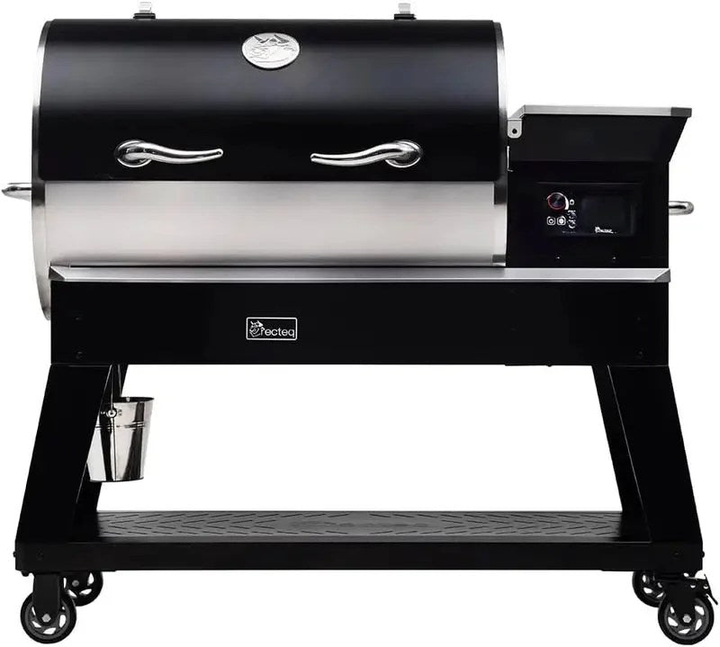 Casavibeo Recteq Backyard Beast pellet grill with stainless steel construction and digital control panel, set outdoors on a patio.