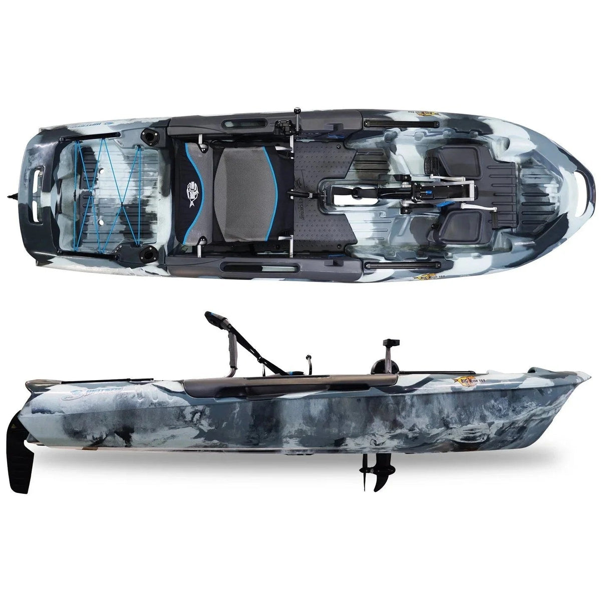 Casavibeo 3 Waters Big Fish 108′ urban camo pro fish pedal drive for cathedral hull boats, featuring durable construction and sleek design.