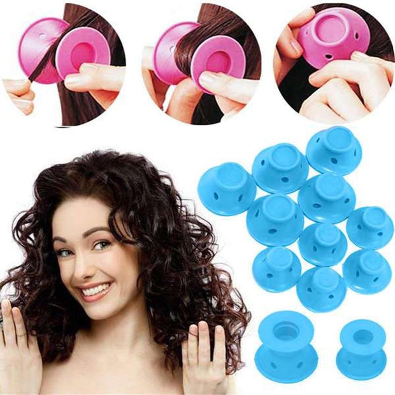 Set of 10 Belro silicone magic curlers for easy, heat-free hair styling, shown in vibrant purple and pink colors.