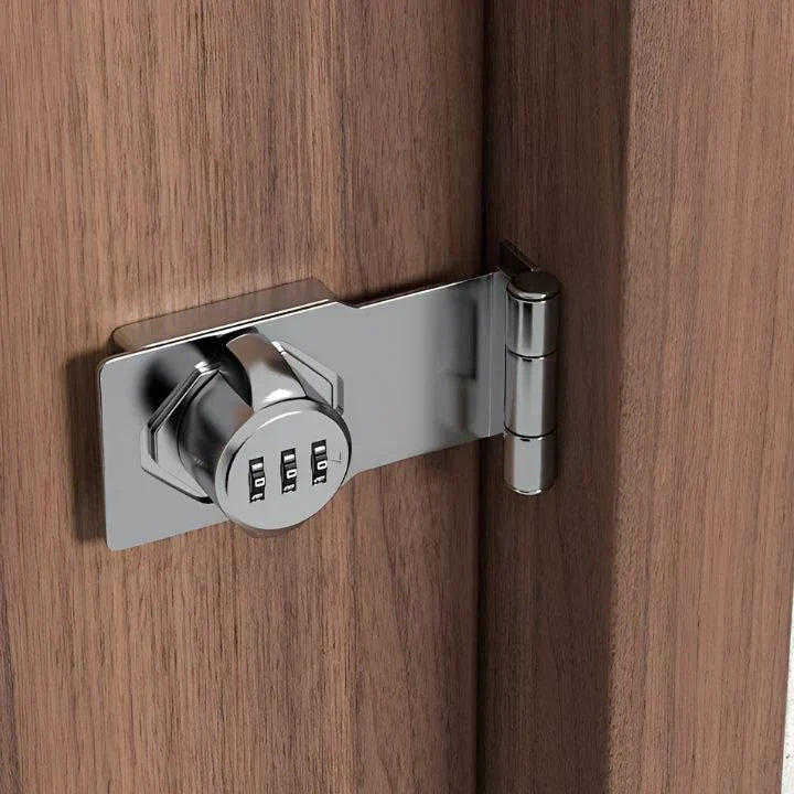 Belro combination lock for doors without keys, sturdy metal tool with rotating dial for secure keyless access.