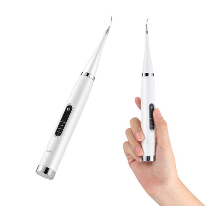 Belro dental tartar removal teeth cleaner tool with LED light showing close-up of the electronic dental cleaning device.