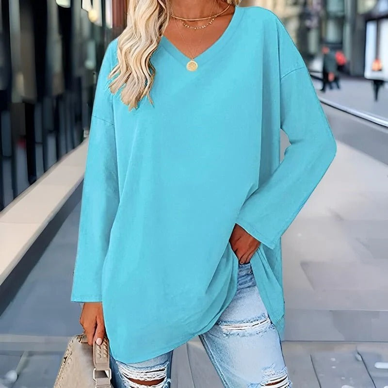Belro women's long-sleeved V-neck shirt, soft and comfortable clothing for casual wear, shown in a stylish fit.
