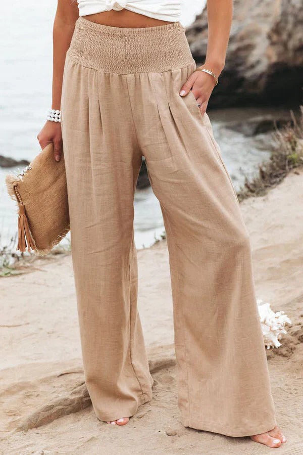 Belro cotton and linen pants displayed on a model, showcasing lightweight, breathable fabric and relaxed fit for casual wear.