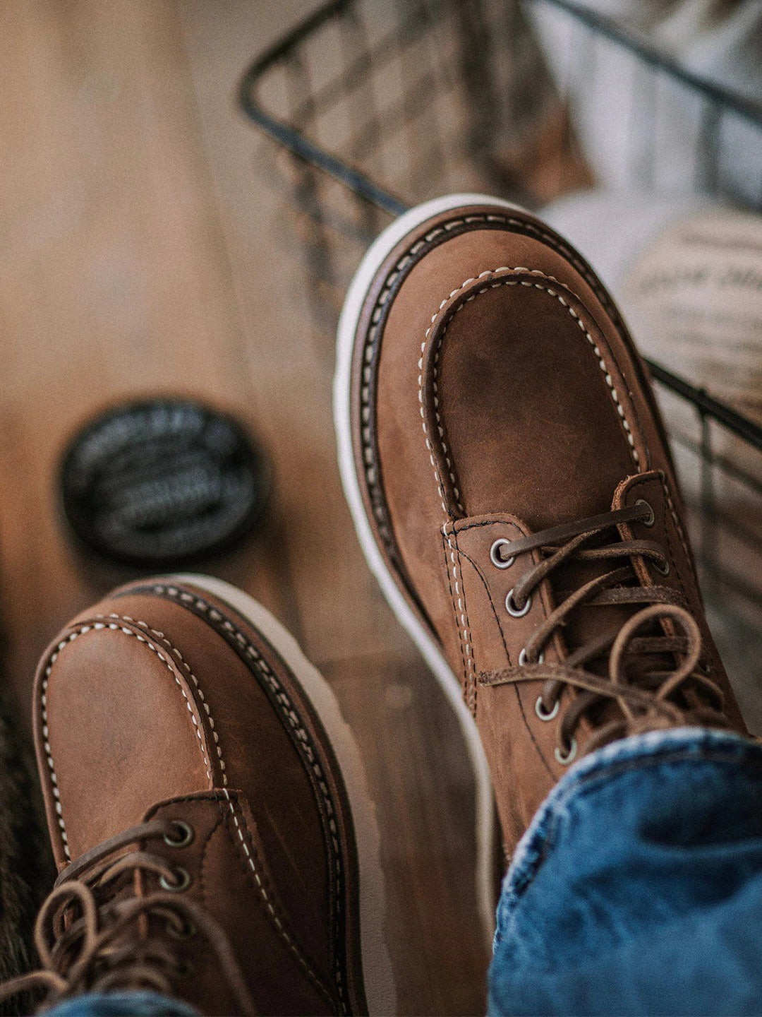 Belro men's full grain leather moccasin toe work boots, sturdy footwear with leather uppers and rugged soles.