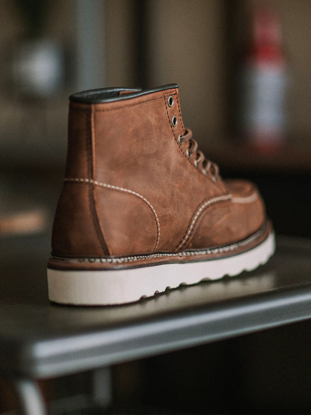 Men's full grain leather moccasin toe work boots by Belro, showcasing durable leather construction and sturdy sole.