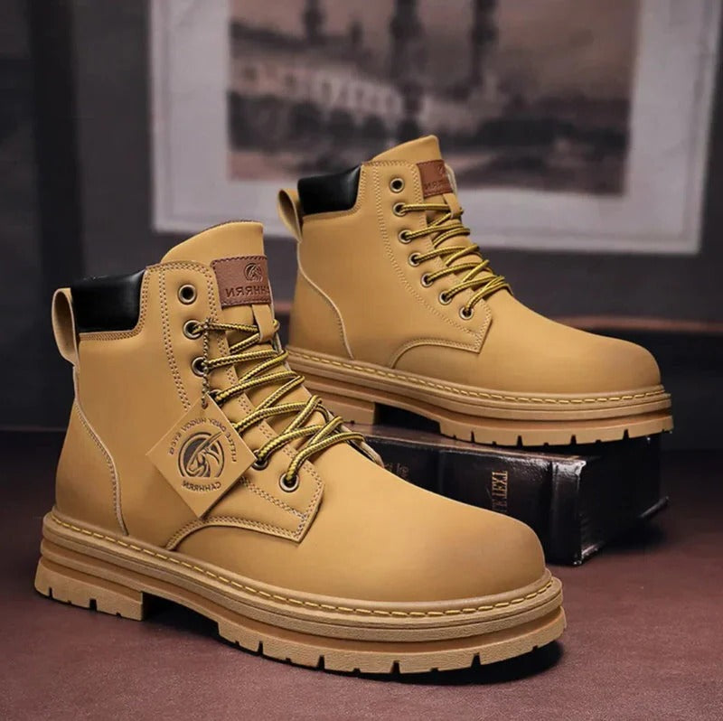 Belro waterproof men's lace-up boots with comfort sole, featuring durable leather upper and sturdy tread for outdoor wear.