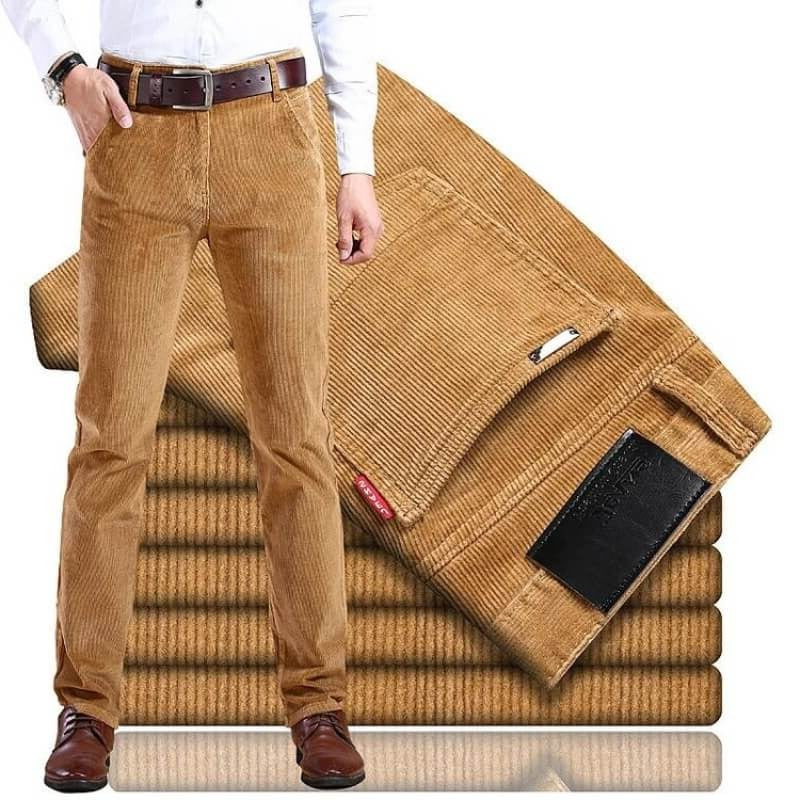Belro men's corduroy trousers displayed flat, showing the classic ribbed texture and tailored fit in a neutral color.