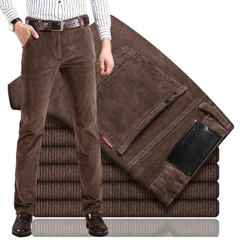 Belro men's corduroy trousers in a classic fit, shown in a neutral color with a front view and belt loops.