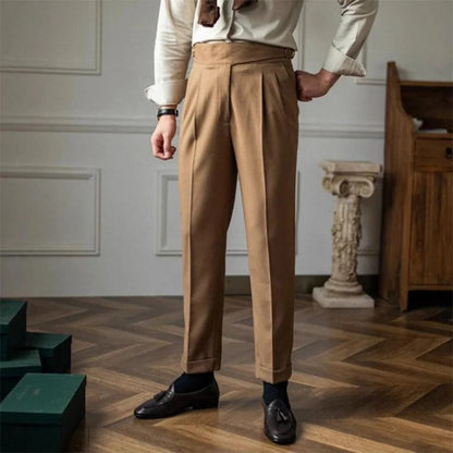 Belro men's high-quality trousers displayed on a hanger, featuring a classic fit and neutral color, suitable for casual or business wear.