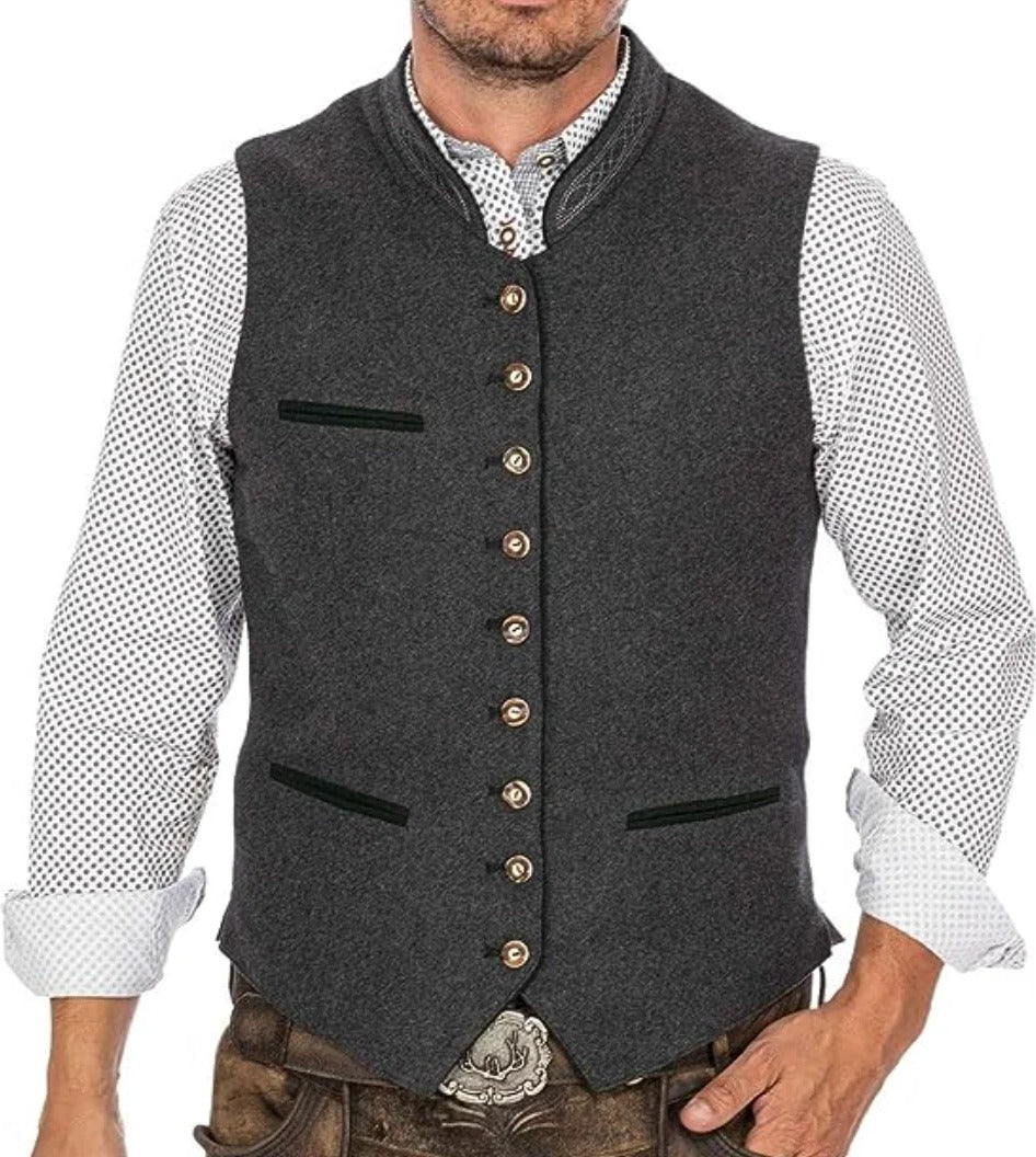 Gray men's traditional vest by Belro, featuring elegant tailored design, suitable for formal or cultural occasions.