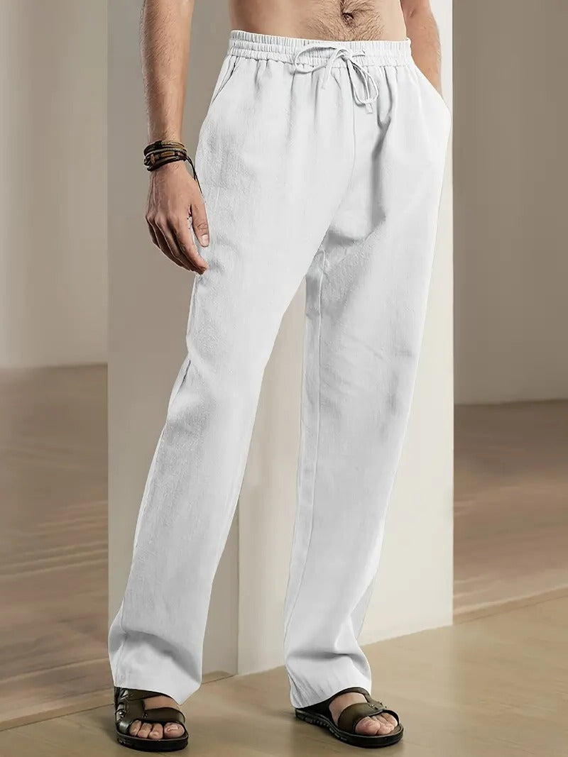Men's baggy linen pants by Belro, showcasing relaxed fit and lightweight fabric in natural beige color.