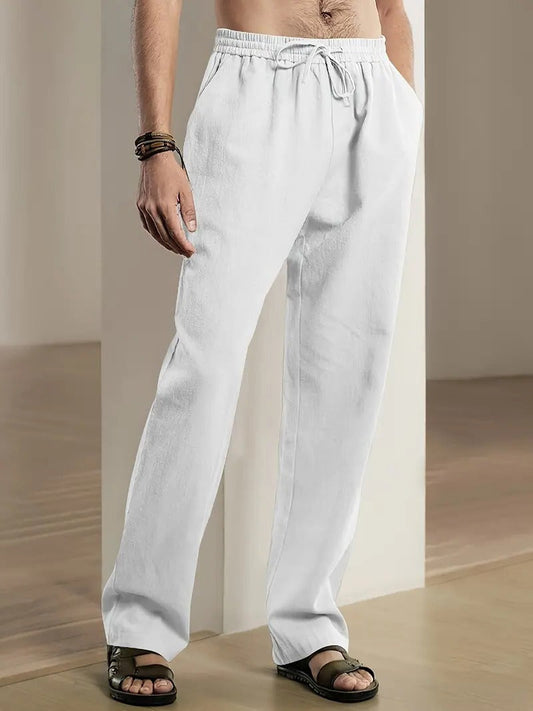 Men's baggy linen pants by Belro, showcasing relaxed fit and lightweight fabric in natural beige color.