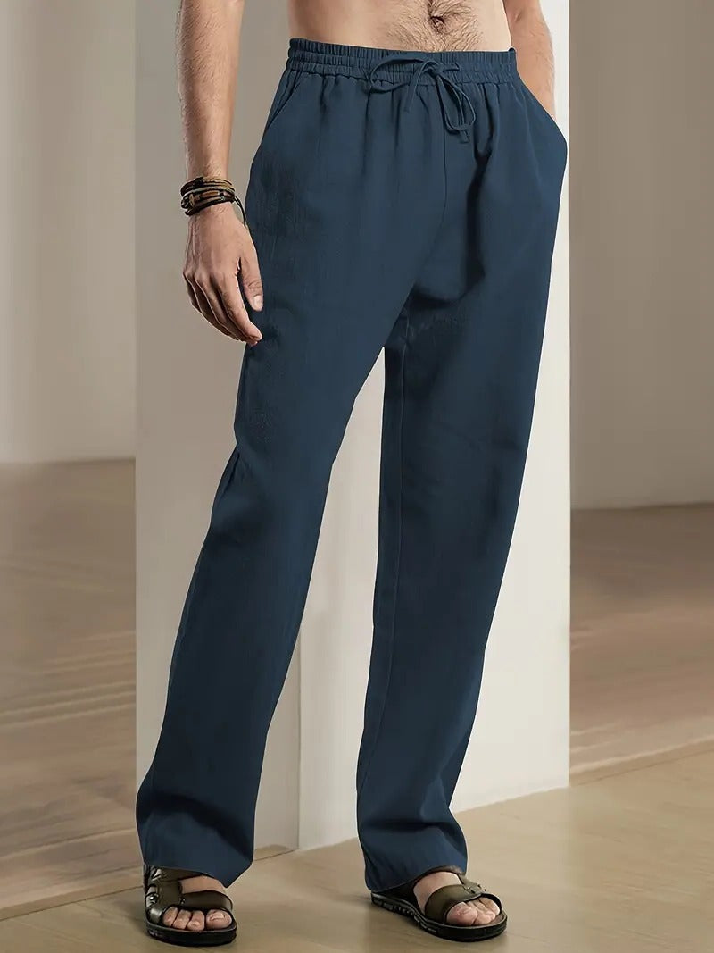 Belro men's baggy linen pants with a relaxed fit, lightweight fabric, and casual style ideal for comfortable summer wear.