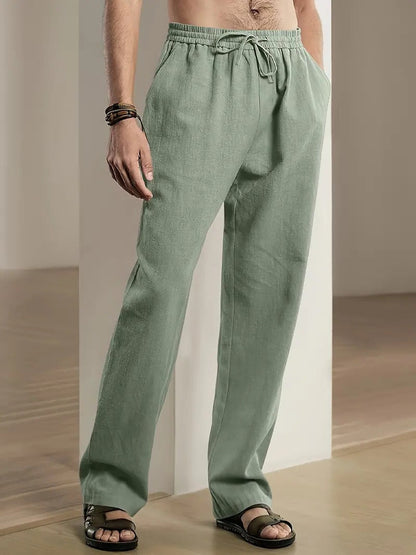 Belro men's baggy linen pants with relaxed fit and lightweight fabric, perfect for casual and summer wear.