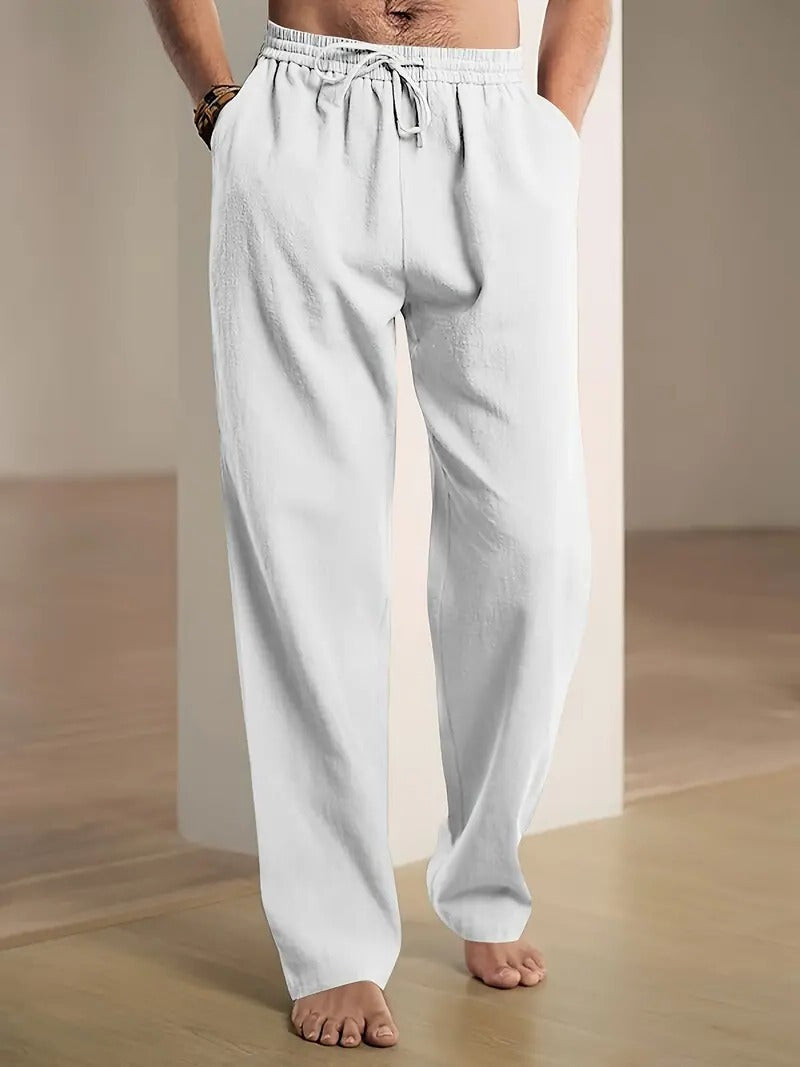 Belro men's baggy linen pants showing relaxed fit and lightweight fabric, ideal for casual summer wear.