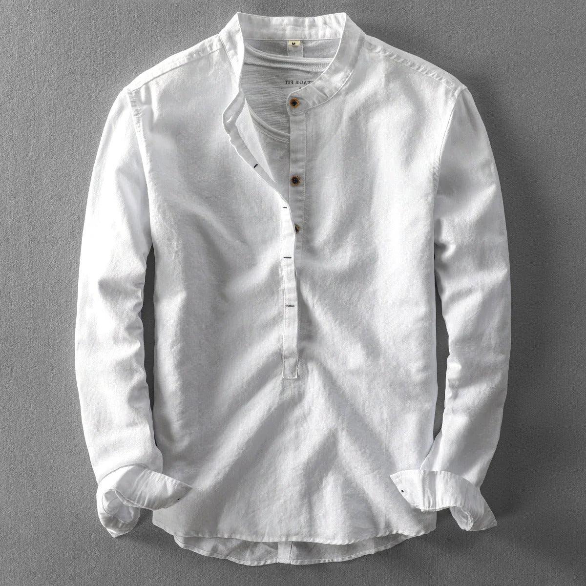 Men's Belro linen shirt in light, breathable fabric, displayed on a hanger with a casual fit and short sleeves.