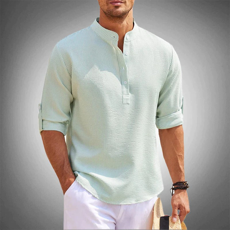 Men's Belro summer shirt in lightweight fabric, featuring a casual short-sleeve design with a button-up front and collar.