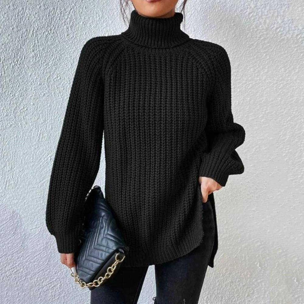 Belro turtleneck sweater in cozy knit, shown in a neutral color, perfect for casual and layered winter outfits.