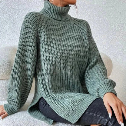 Belro turtleneck sweater in cozy knit fabric, featuring a classic high collar and long sleeves, perfect for cold weather dressing.