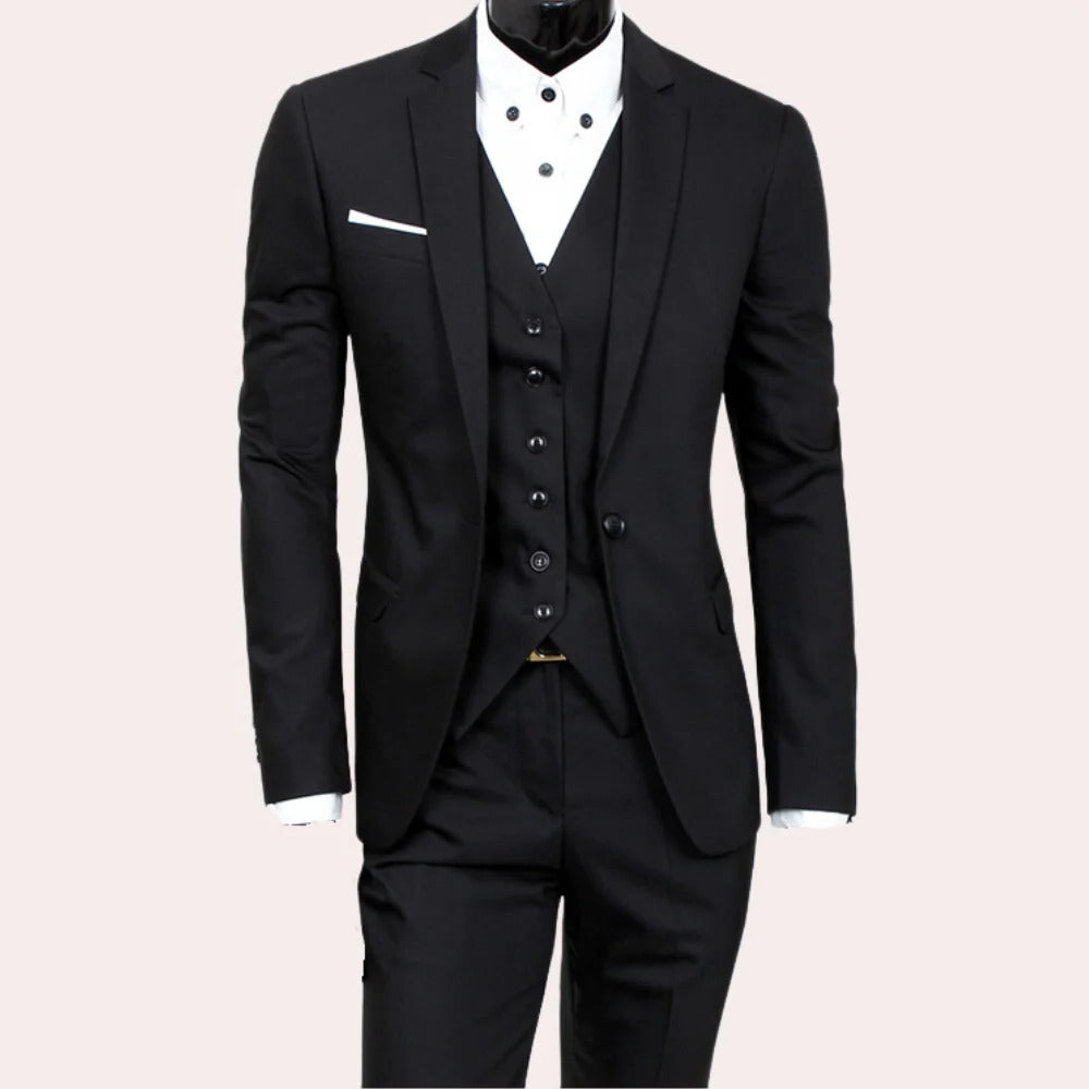 Belro 3-piece men's suit, formal clothing set including jacket, vest, and trousers, tailored fit for sophisticated style.